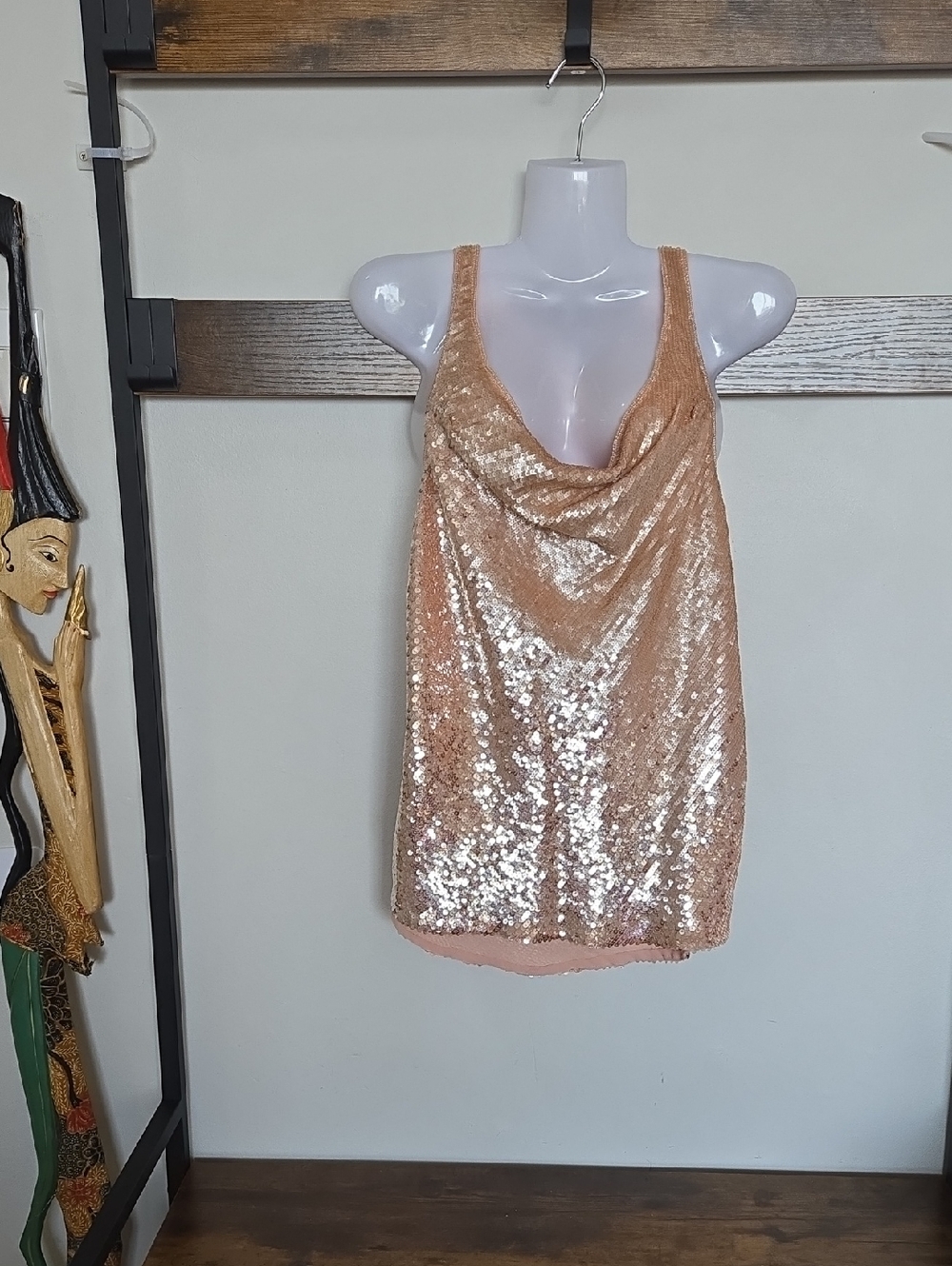 Parker Rose Gold Sequin Cowl Neck Camisole